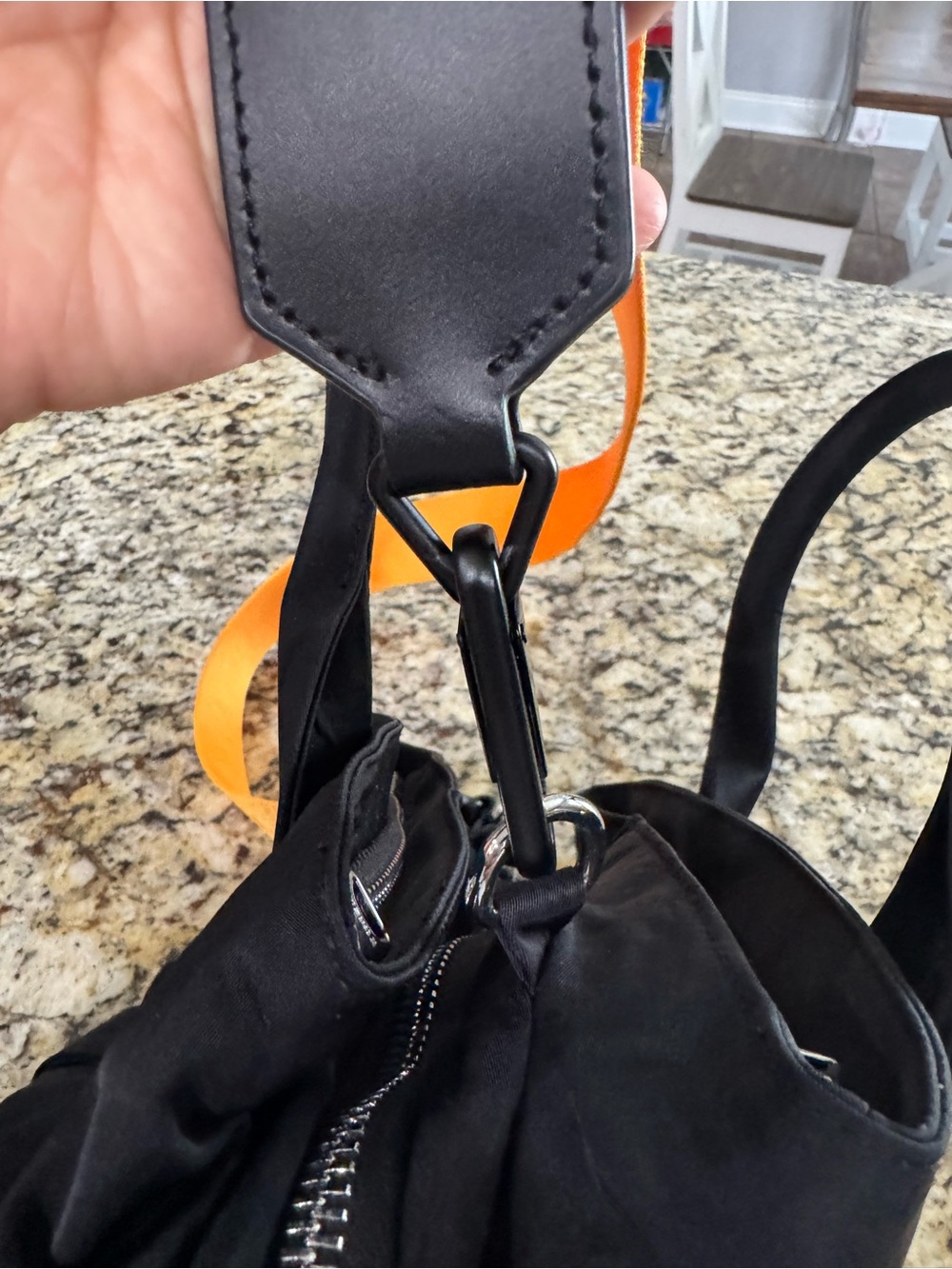 Black Crossbody Bag with Orange Strap - Lightweight Everyday Carry - Picture 6 of 12